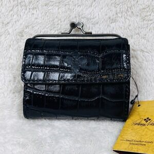 Patricia Nash Astor Wallet Leather Black Croco Coin Purse Plastic Card Holders